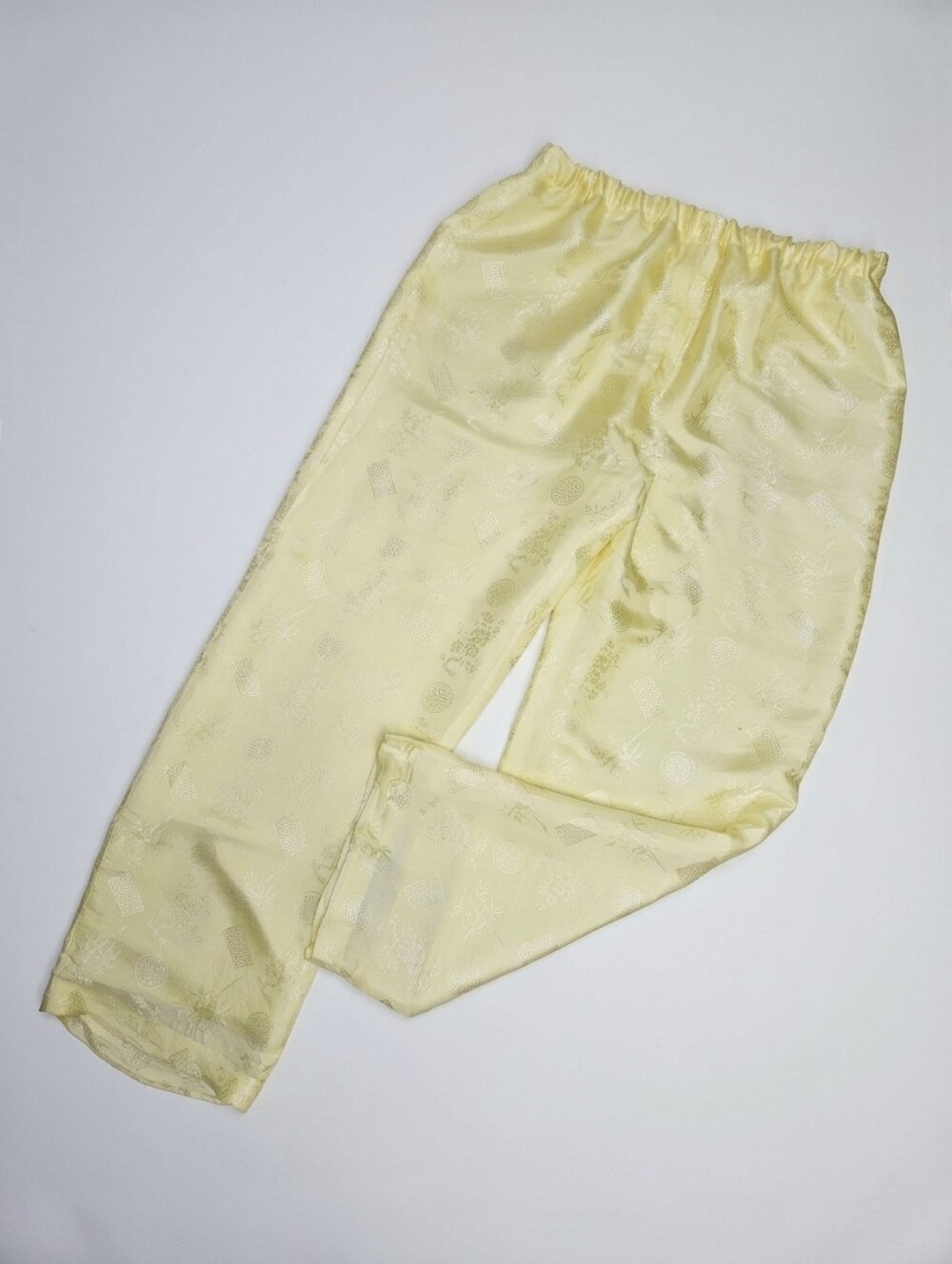 100% Silk Size M Pajama Pants Butter Yellow Fully Lined Elastic Waist Floral